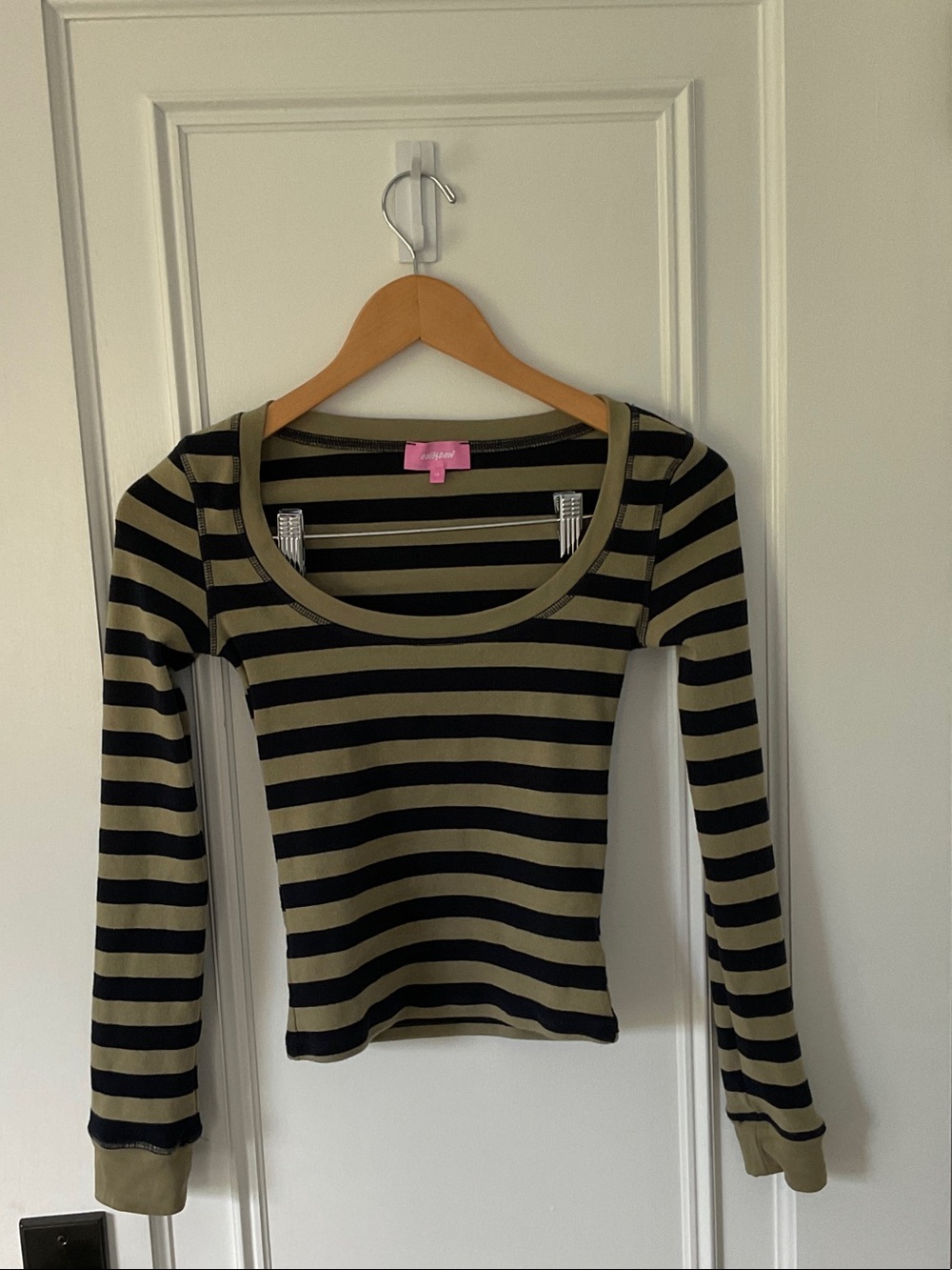 Edikted Rainey Stripes Long Sleeved top in Black & Olive
